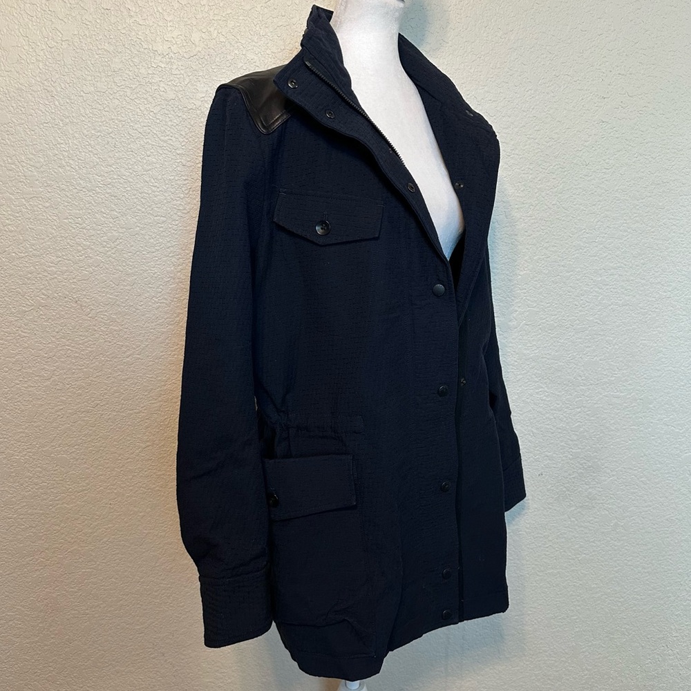 Rag & Bone Leather Trimmed Navy Utility Jacket - Picture 5 of 11